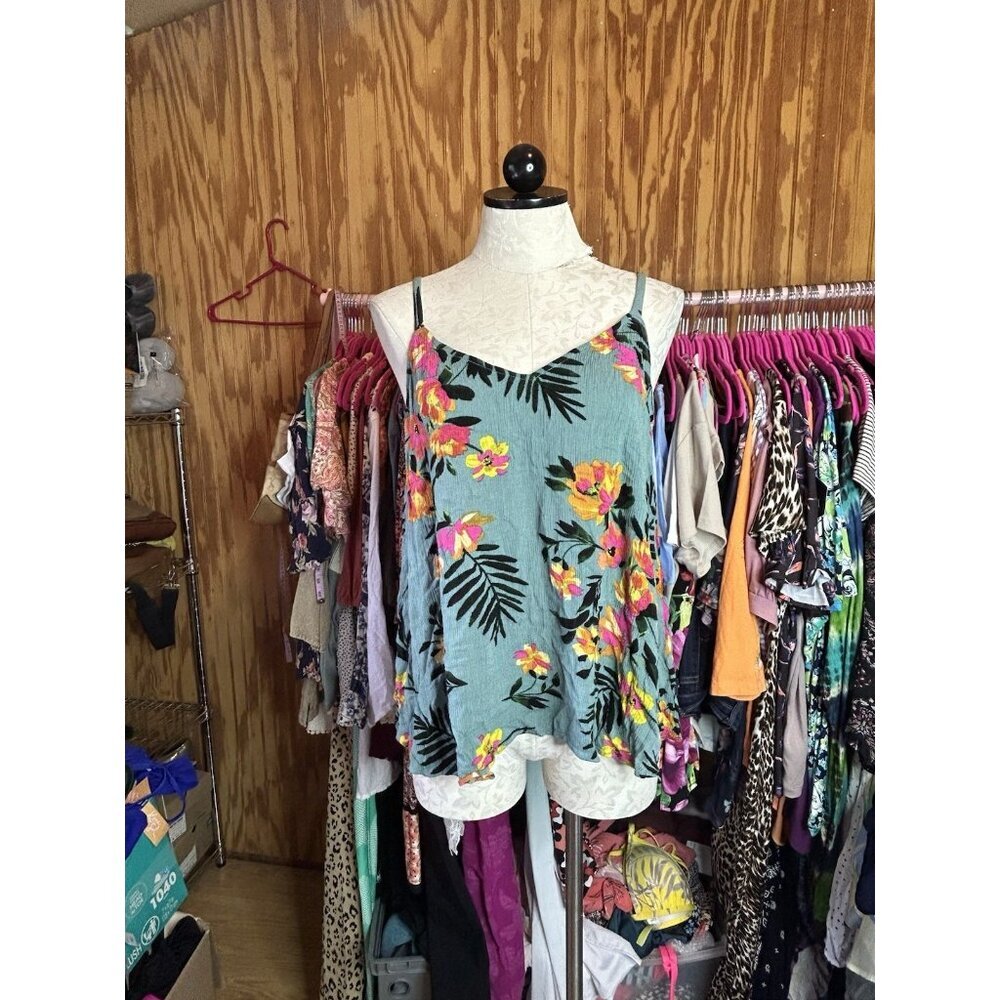Torrid Sophie Crinkle Gauze Swing Cami‎ Neon Palm Floral Sleeveless Size 00 (L) - Picture 2 of 9
